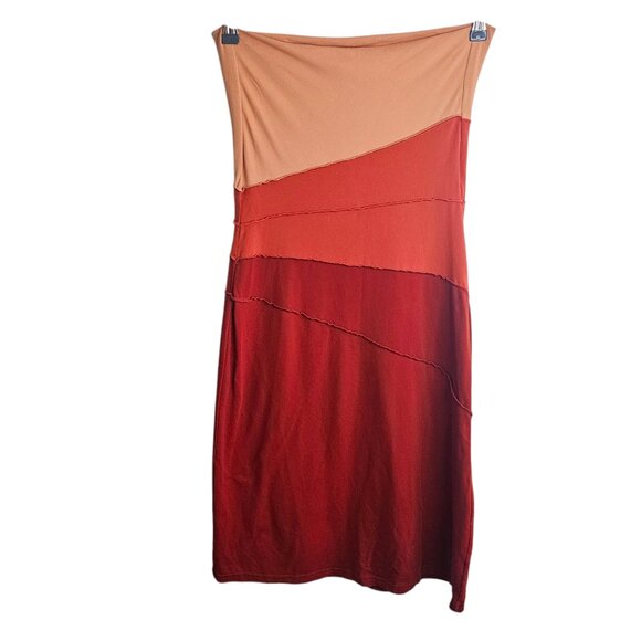 Susana Monaco Strapless Dress Bodycon Color Block Red Burnt Orange - Picture 1 of 4